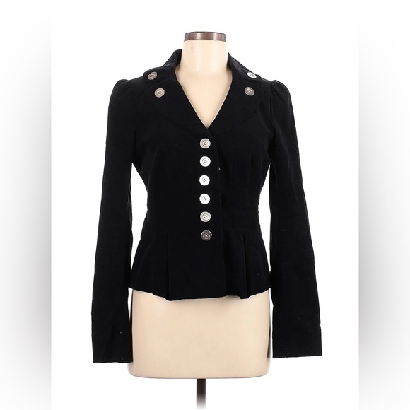 Anthro Floreat Black Velvet Ruffle Suit Blazer Jacket - Picture 3 of 8